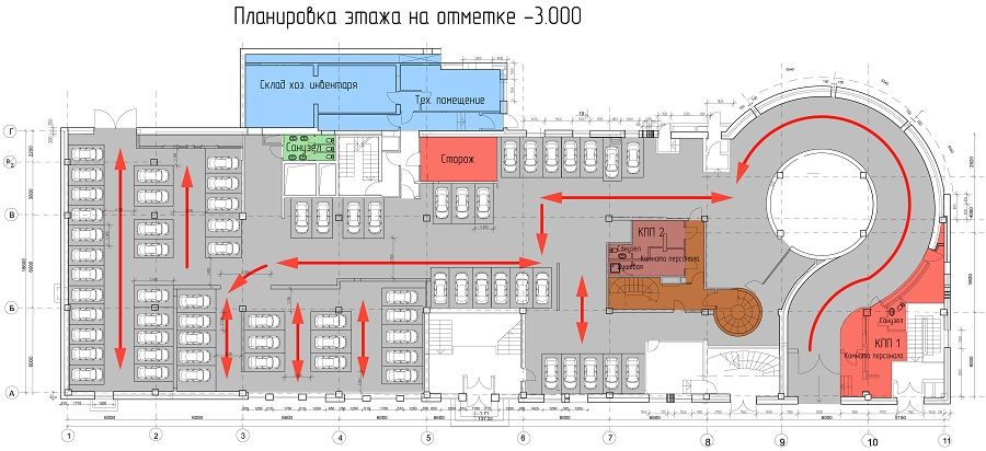 Подземный двухуровневый паркинг план