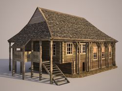 Деревянный дом (игровая низкополигональная модель)